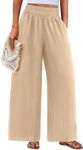 PRETTYGARDEN Womens Wide Leg Pants Casual 2025 Elastic Waist Loose Flowy Palazzo Pants Trousers with Pockets (Beige,Small)