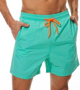 SILKWORLD Men's Swimming Surf Beach Shorts Mesh Liner(US L, Green)