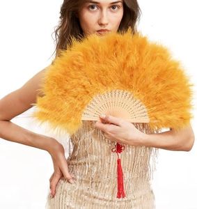 Happy Feather Handheld Marabou Feather Fan, 1920s Vintage Style Flapper Hand Fan for Costume Party and Dancing(No-Electric, No-Battery)-Gold