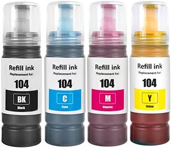SHUOLEI 104 Encre Compatible avec Epson 104 Bouteille d'encre Multipack pour ET-1810 ET-2726 ET-2810 ET-2811 ET-2812 ET-2814 ET-2815 ET-2820 ET-2821 ET-2825 ET-2826 ET-4700 ET-4800 (4-Pack, BK C M Y)