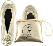 Ballet Flats Shoes -Women's Foldable Portable Travel Roll Up Shoes with Pouch, Gold, 8