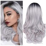 Ombre Black To Gray: Quantum Love Wigs Ombre Wig Black To Gray Middle Part Long Wavy Wig Heat Resistant Synthetic Daily Party Wig For Women