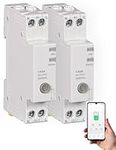 MOES WiFi Smart Relay Circuit Breaker DIN Rail - V0 Fireproof, Energy Monitoring, Remote/Timer/Voice Control via Tuya Smart App, Compatible with Alexa & Google Home (1-63A Adjustable) - 2 Pack