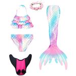 XICHONG Girls Mermaid Tail Swimsuit Fin Girls Bikini Garland and Monofin Novelty Swimwear 5PC Seven Colors AA150