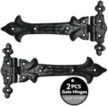 Akatva T Hinge Set - 2 Pieces Gate Hinges for Wooden Fences Heavy Duty - Barn Hinges for Doors - Black Hinges – Hinges for Shed Door - Door Hinges Black Matte - Hinges Outdoor - Fence Strap Hinge Set