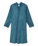 Women’s Open Back Adaptive Plush Nightgown with Zip Front - Caribbean Blue MED