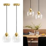 Aipsun Gold Pendant Light Fixtures 2 Pack Farmhouse Kitchen Pendant Lighting Over Island Glass Globe Pendant Lights Kitchen Island (Exclude Bulb)