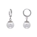 Vintage Drop Leverback Hoops Simulated Pearl Earrings for Women, White Nacre