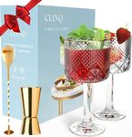 Gin Glasses Set of 2 - Perfect Gin Gifts for Women or Men - Inc. 2 x Gold Rim G&T/Cocktail Glasses, Spoon & Double-Sided Measure I Gin Gift Sets for Women I Gin Lovers Copa/Balloon Glass