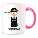 Personalised Gift - Police Constable / Sergeant / (Chief) Inspector Mug (Police Design Theme, Colour Options) - Any Name / Message on Your Unique - PC SGT INSP CID DS - Blonde / Yellow Hair Policewoman Hat Cap 1 - Detective