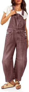 PLNOTME Womens Denim Bib Overalls Barrel Leg Adjustable Strap Jean Pants Jumpsuits with Pockets