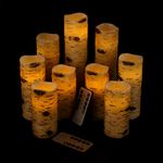 Vinkor Flameless Candles Battery Operated Candles Birch Effect 4" 5" 6" 7" 8" 9" Set of 9 Real Wax Pillar LED Candles with 10-Key Remote Control 2/4/6/8 Hours Timer