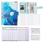 Budget Binder, A6 Marble PU Leather Binder, Money Saving Organizer/ Planner with 8 Zipper Cash Envelopes, 12 Expense Budget Sheets & 2 Letter Label Sticker for Budgeting