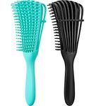 2 Pieces Detangling Brush for Afro America/African Hair Textured 3a to 4c Kinky Wavy/Curly/Coily/Wet/Dry/Oil/Thick/Long Hair, Knots Detangler Easy to Clean (Black, Green)