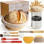 ASOBEAGE Sourdough Starter Kit – 11-Pcs Bread Making Set with Bread Knife, 9" Banneton Basket with Liner, Glass Starter Jar, Dough Whisk & Scrapers for Beginner Bakers