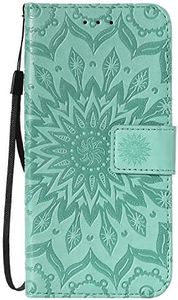 Huzhide Nokia 1.3 Case Shockproof Flip PU Leather Bumper Wallet Phone Case Sunflower Embossed Folio Soft TPU Shell Slim Protective Cover for Nokia 1.3 with Card Holder Magnetic Closure Stand - Green
