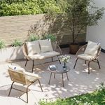 UF 4 Pieces Patio Conversation Set, with Loveseat and Side Table (Beige & Cream)