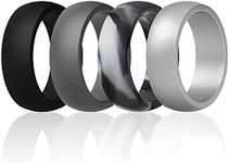 ThunderFit Mens Silicone Rings Wedding Bands Classic & Middle Line 8.7mm Wide 2mm Thick - 1/4/7 Variety Multipack (Silver, Black, Grey Camo, Grey B - Size 5.5-6 (16.5mm))