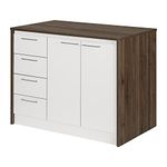 South Shore Kitchen Island, Melamine Vinyl, Natural Walnut and White, Contemporary