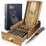 SYOKAMI Steak Knives Set Of 6 With Drawer Organizer, 4.8 Inch High-Carbon Japanese Style Non-serrated Meat Knife With Wenge Handle, Damascus Pattern Full Tang Design, Razor-Sharp Dinner Knives