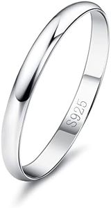 Diamday Bague Argent Sterling 925 pour Femme Homme Anneau Mariage Alliance Classique Simple Bague Fiançailles Pouce Fine Polished Bijou Minimaliste Cadeau Anniversaire de Mariage 2MM 57