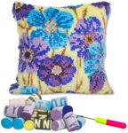 LAPATAIN Latch Hook Kits for DIY Throw Pillow Cover,Purple Flowers Pattern Needlework Cushion Cover Hand Craft Crochet for Great Family 17x17inch