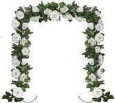 Huryfox Artificial Flowers Garlands - 2 Strand 230cm Long Artificial Flower Vines for Decorations, Faux White Rose Floral Arch with Realistic Design for Home, Garden, Indoor/Outdoor Weddings, Parties