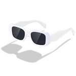 kimorn Rectangle Trendy Sunglasses for Women Men Retro Trendy Sun Glasses 90’s Vintage Square Frame (White Frame Grey Lens)