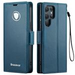 Bracevor Deluxe Leather Flip Cover case for Samsung Galaxy S24 Ultra 5G : Blue | PU Wallet Card Slots | Kickstand | 360 Degree Protection