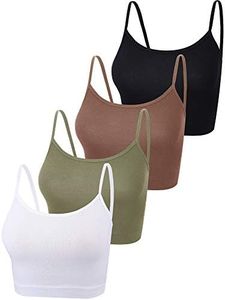 4 Pièces Crop Tank Tops Basiques Débardeur Racerback sans Manches Débardeur de Sport en Coton pour Femmes (Noir, Café, Vert, Blanc, S)