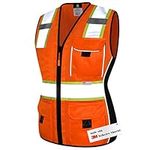 Dib Safety Vest for Women with Pockets, Mesh Reflective Vest High Visibility, ANSI Class 2 Made with 3M Reflective Tape, Orange and Black XL