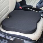 FOVERA Memory Foam Car Seat Cushion for Long Drive and Daily Commute - Ergonomic U Cut Design for Back, Tailbone & Sciatica Pain Relief, Improves Posture and Vision (Black)