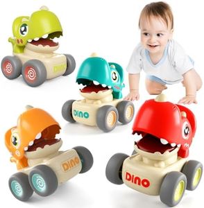 Wdebay Press and Go Dinosaur Car Toys for 1 Year Old Boy|First Birthday Gift with Whistle|Baby Toys 12-18 Months Toddler Age 1-2| Cars for Toddlers 1-3