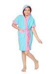 SAND DUNE Kids Girl Hood Bathrobe | Terry Cotton Shower Gown | Half Sleeve Knee Length Kids Girl Bath Robes | Pocket with Waist belt Kid Girl Bathrobes | Sky Blue Bathrobe | 12-13 Year Kid