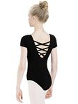 tanzdunsje Ballet Leotard for Girls Women-Black leotard Gymnastics Leotard short sleeve - Dance Leotard Pink for Toddlers Kids Adults(Size 100-170) size 150