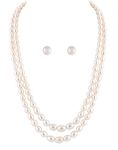 Natural Fresh Water Hyderabadi Oval Shaped 4 To 9 MM Size Pearl Graduation Necklace Chain With Certificate from Hyderabad for Women Girls (Double Layer)