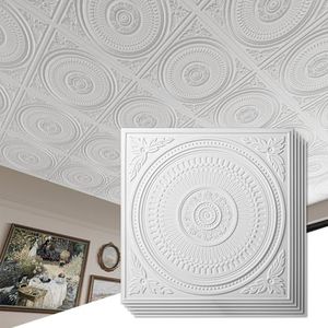 Art3d 12-Pack Drop Ceiling Tiles, Decorative Easy Install PVC Ceiling Panels for Interior Kitchen Bathroom Basement, 60x60 CM, White