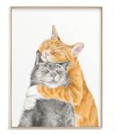 Triple Studio Cat Snuggles in Love Art Print - Watercolor Painting, Orange and Grey Cat, Perfect Gift for Cat Wife, UNFRAMED, Signed by Artist (8x10")