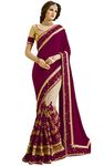 TRENDMALLS Women's Satin Net Embroidery Saree with Unstitched Blouse, Purple, One Size