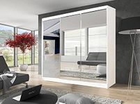 Milan Modern 3 Mirrors Full Mirror sliding door wardrobe 250cm Width 216cm Height 62cm Depth (White)