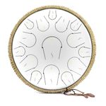 Steel Tongue Drum - Lidguni 15 Note 14 Inch Tongue Drum Instrument - Hand Pan Drums with Music Book, Steel Handpan Drum Mallets and Carry Bag, C Major,Handpan Drum for adults (White)