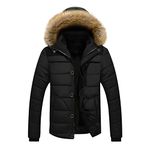 AMhomely Jacket For Men Padded Jacket With Faux Fur Hood Casual Hooded Quilted Jacket Stand-up Collar Winter Coats Casual Padded Cotton Jacket Windbreak Streetwear Jacket Sale Clearance Black M