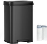 SONGMICS Kitchen Trash Can, 13 Gallon (50 L) Stainless Steel Garbage Can, with Stay-Open Lid and Step-on Pedal, Soft Closure, Tall, Large and Space-Saving, Black ULTB530B50