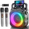 [Newest] Karaoke Machine with 2 Wireless Microphones: Karaoke Speaker Microphones for Adults Kids - Portable Bluetooth Speaker for TV Phone Tablet - Karaoke Gift for Party Home Outdoor Live Mixers