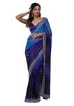 TRENDMALLS Women's Rangoli Silk Siroski Double Shade Saree with Unstitch Blouse Piece (K1041-Blue), Blue, One Size