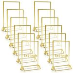 Yaegoo 12 Pack Acrylic Sign Holders, 5''x7'' Display Stand with Gold Border, Double Sided Table Menu Display Stand