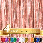 Propsicle 4 pcs 4ft x 6ft Rose Gold Metallic Tinsel Fringe Foil Curtains Shimmer Backdrop Decoration for Anniversary, Birthday, Bachelorette, Baby Shower Party - Pack of 4