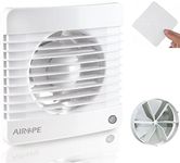 Airope, Humidity Sensor & Timer 100 mm, Exhaust Fan with Check Valve + Integrated Mosquito Net, Low Wattage, 7 W, 26 dBA, Wall Mounting, for Bathroom, Kitchen, Toilet, Office, Quiet Operation