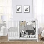 Sweet Jojo Designs Beige, Grey and White Boho Mountain Animal Gray Woodland Forest Friends Baby Unisex Boy or Girl Nursery Crib Bedding Set Without Bumper - 4 Pieces - Deer Fox Bear