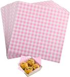 GeeRic Waxed Deli Paper Sheets 7 * 7 Inch, 100 Pcs Food Basket Liners for Sandwiches, Burgers, Checkered Deli Wrap Wax Paper Sheets Pink